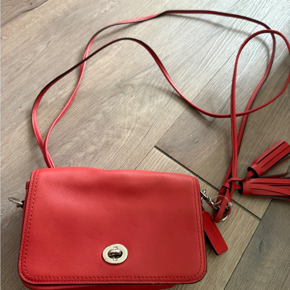 Coach Red Leather Crossbody with Tassel